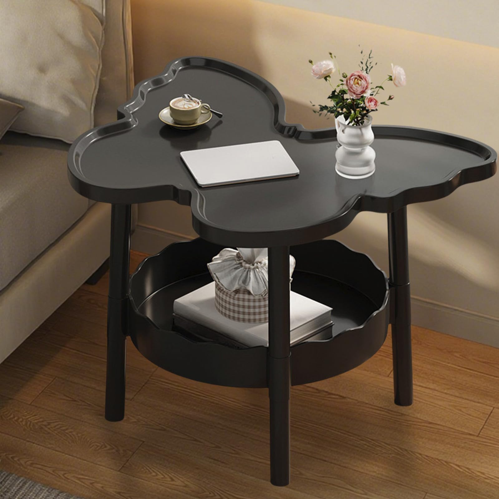 Small Coffee Table, Butterfly Shape Desktop Tea Table, Center Tables for Living Room,Modern Minimalist Side Tables for Small Spaces for Living Room, Bedroom, Bathroom, Balcony (Black)