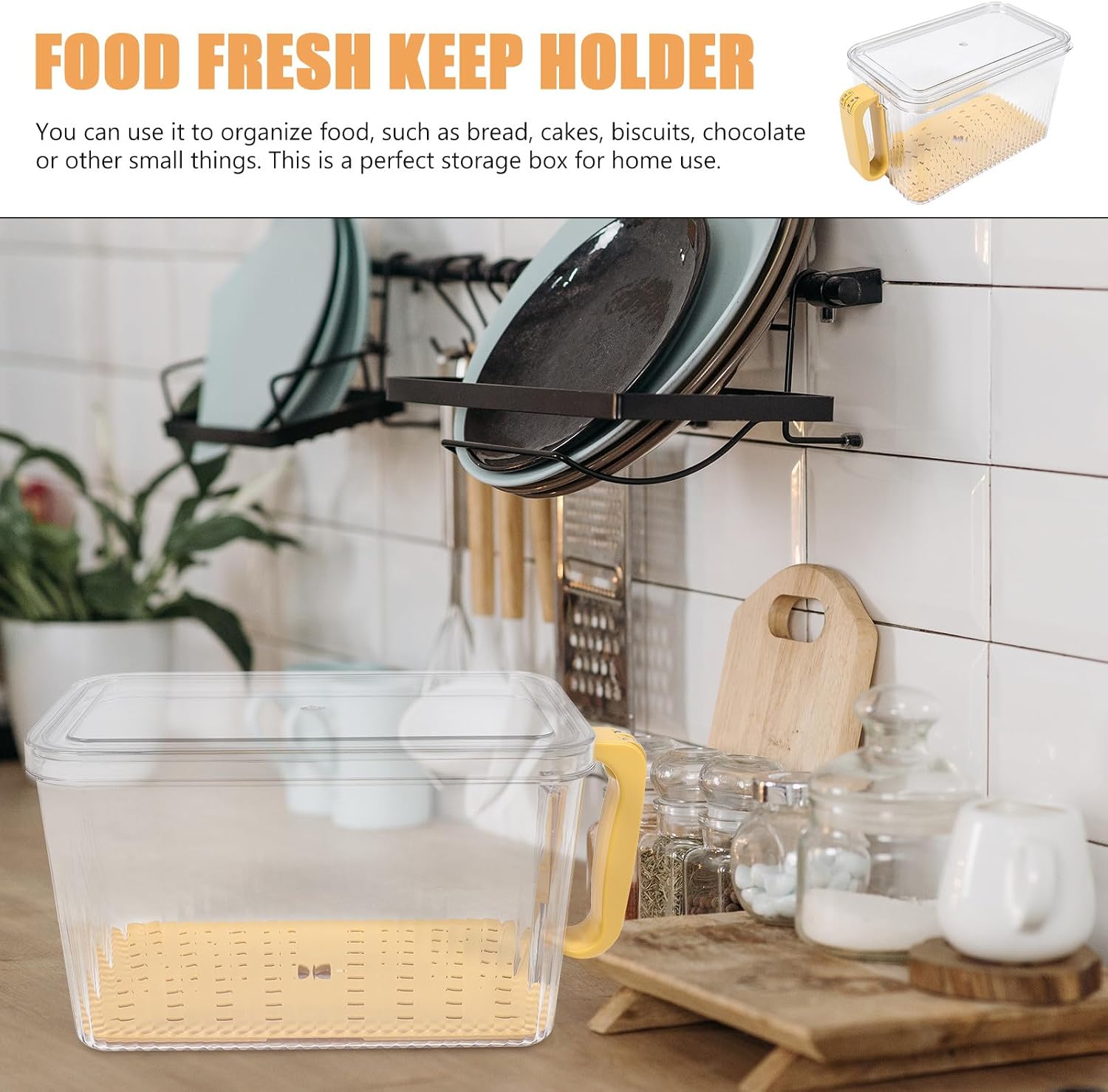 Cabilock Bread Box Fresh Keep Container for Refrigerator, Small Yellow Kitchen Bread Storage Box with High Lid, Sealed Food Organizer for Toast, Buns, and Vegetables