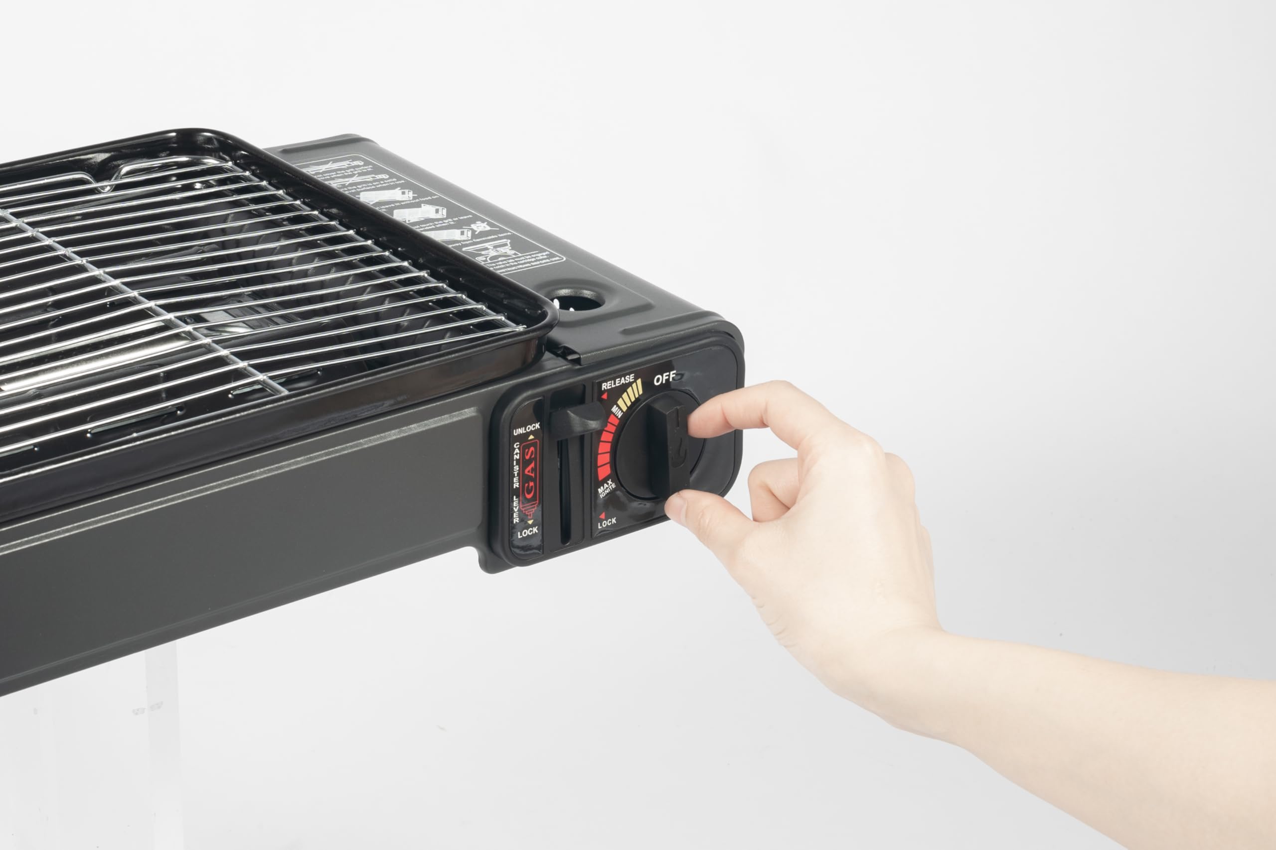 Przenośny grill kempingowy, reduktor ciśnienia gazu i wąż gazowy ze stabilną metalową pokrywą i wskaźnikiem temperatury, mały grill gazowy na balkon i kemping