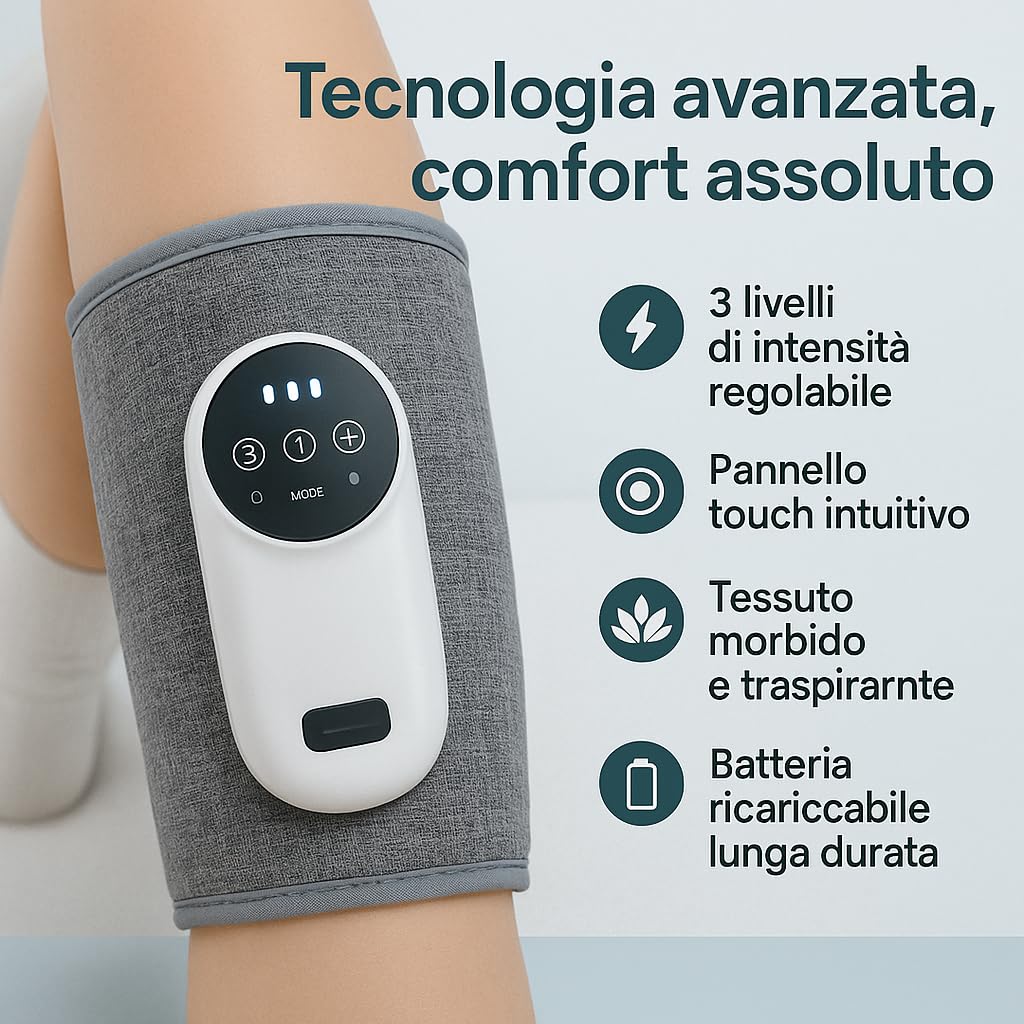Massaggiatore Polpacci Elettrico a Compressione - Pressoterapia con Calore per Gambe Leggere, Sollievo da Gonfiore, Stanchezza e Relax - Dispositivo Portatile Ricaricabile (1 Unità)
