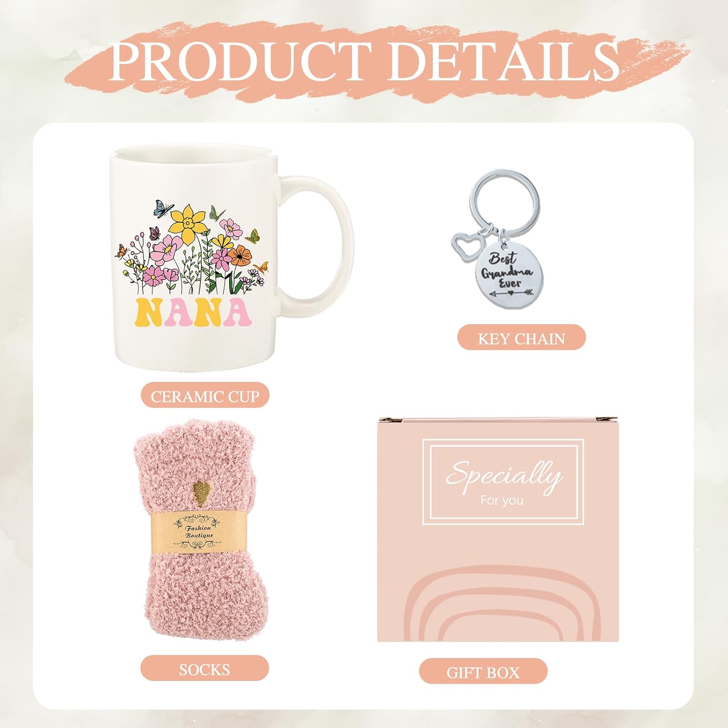 Nana Gifts for Grandma, Grandma Christmas Gifts, Coffee Mug Set with Keychain Socks - Image 2