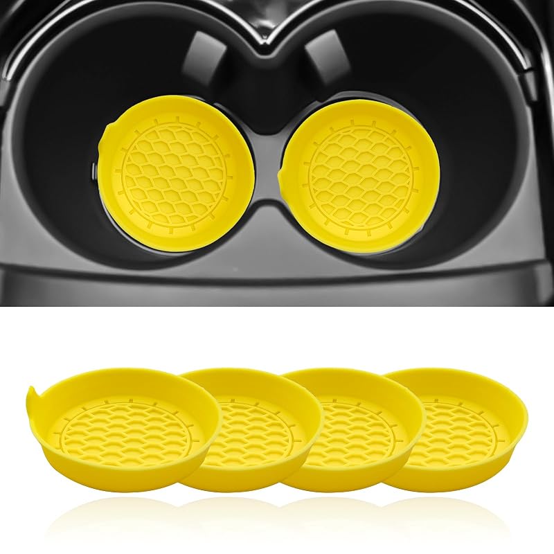 Kit com 4 Porta-Copos para Carro FDCTSD com Inserto de Silicone Preto e Amarelo