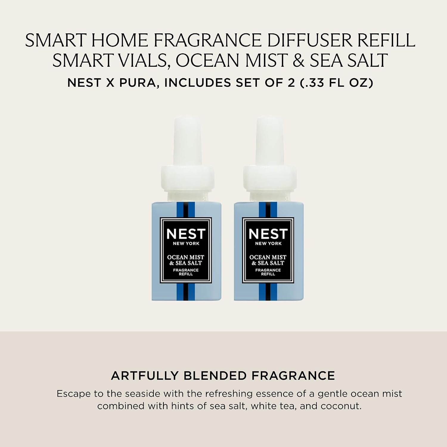 NEST New York Smart Home Fragrance Diffuser Refill Smart Vials, Ocean Mist & Sea Salt - Set of 2 - Designed for NEST x Pura 3 and NEST x Pura 4 Diffusers - Cruelty Free, Vegan image 2