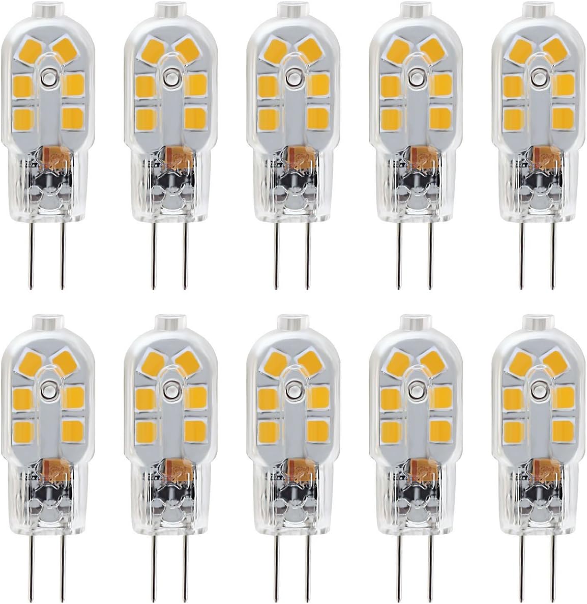 G4 LED Light Bulbs, 2W, 20W Halogen Bulb Equivalent, Warm White 3000K, DC AC 12V, Non-Dimmable(10 Pack) [Energy Class A+]
