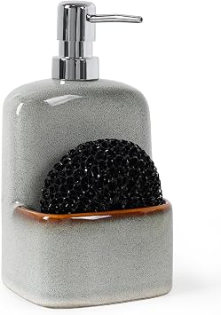 Ceramic Washing Up Liquid Dispenser with Sponge Holder White