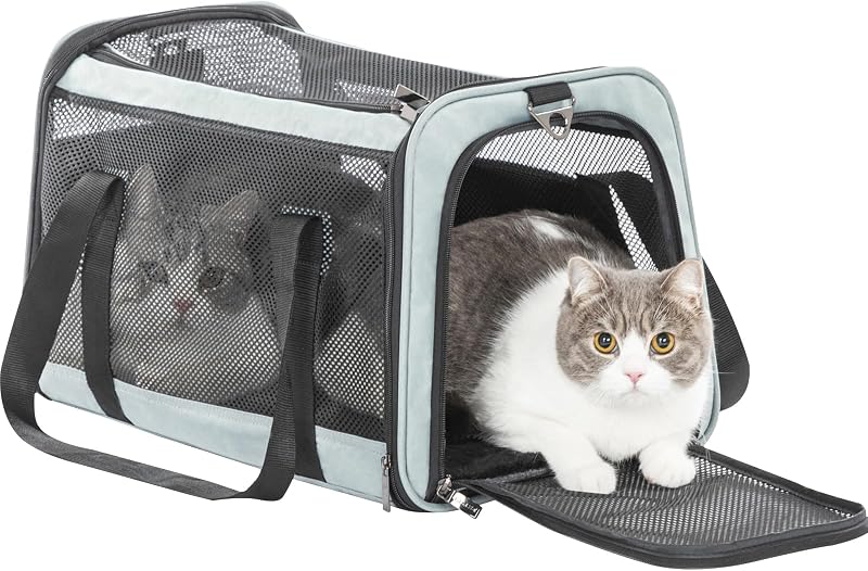 Bolsa de Transporte para Gatos Petsfit Grande com Estrutura de Arame, Zíper com Trava e Guia de Segurança – 48,01 x 30,48 x 30,00 cm