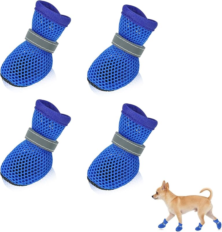 Botas para Cães Andiker com Tela Respirável e Solado Antiderrapante, Azul, Tamanho S, Pacote com 4
