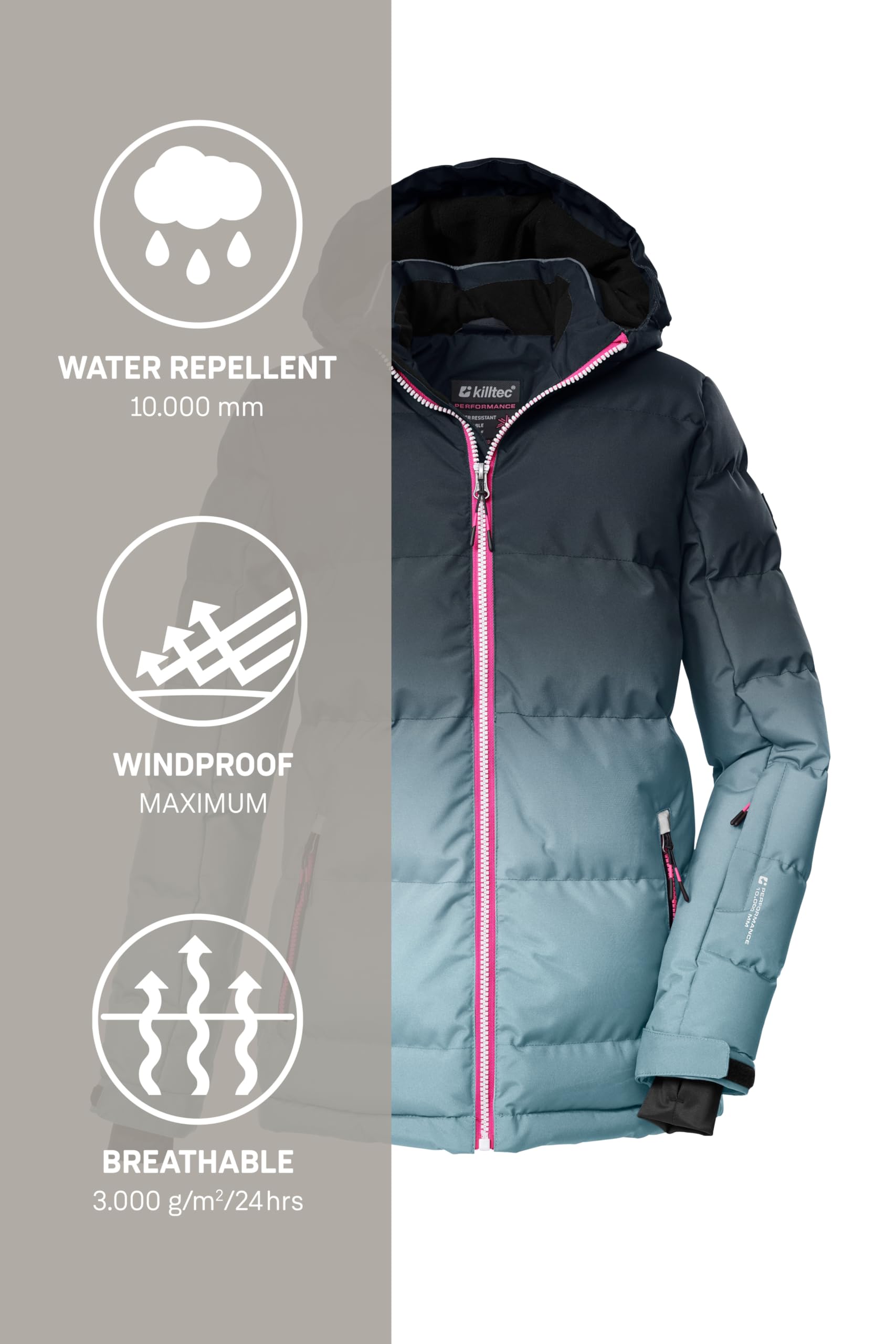 Killtec Kurtka narciarska/pikowana kurtka narciarska z kapturem i osłoną przeciwśnieżną Dziewczynki Ksw 330 Grls Ski Qltd Jckt