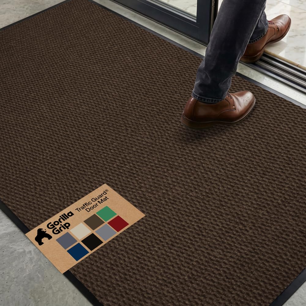 GORILLA GRIP Traffic Guard Indoor Outdoor Heavy Duty Door Mat, 72x48 Brown