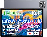 2026 Android 14 Tablet 10.2 Inch: 12GB RAM 64GB ROM Expandable 1TB, 6000mAh Battery, WiFi 6, HD IPS Dual Speakers - Budget Tablet for Students Family Work (Gray)