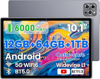 2026 Android 14 Tablet 10.2 Inch: 12GB RAM 64GB ROM Expandable 1TB, 6000mAh Battery, WiFi 6, HD IPS Dual Speakers - Budget Tablet for Students Family Work (Gray)