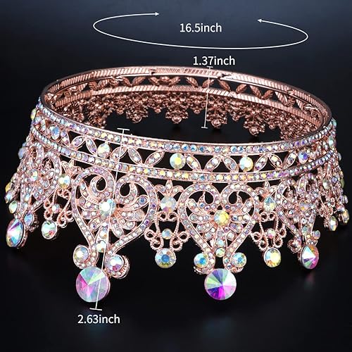Miniatura 3 de Aprince Tiaras y coronas redondas de cristal de oro rosa para mujer, tiaras para niñas, diadema de boda con diamantes de imitación, coronas para