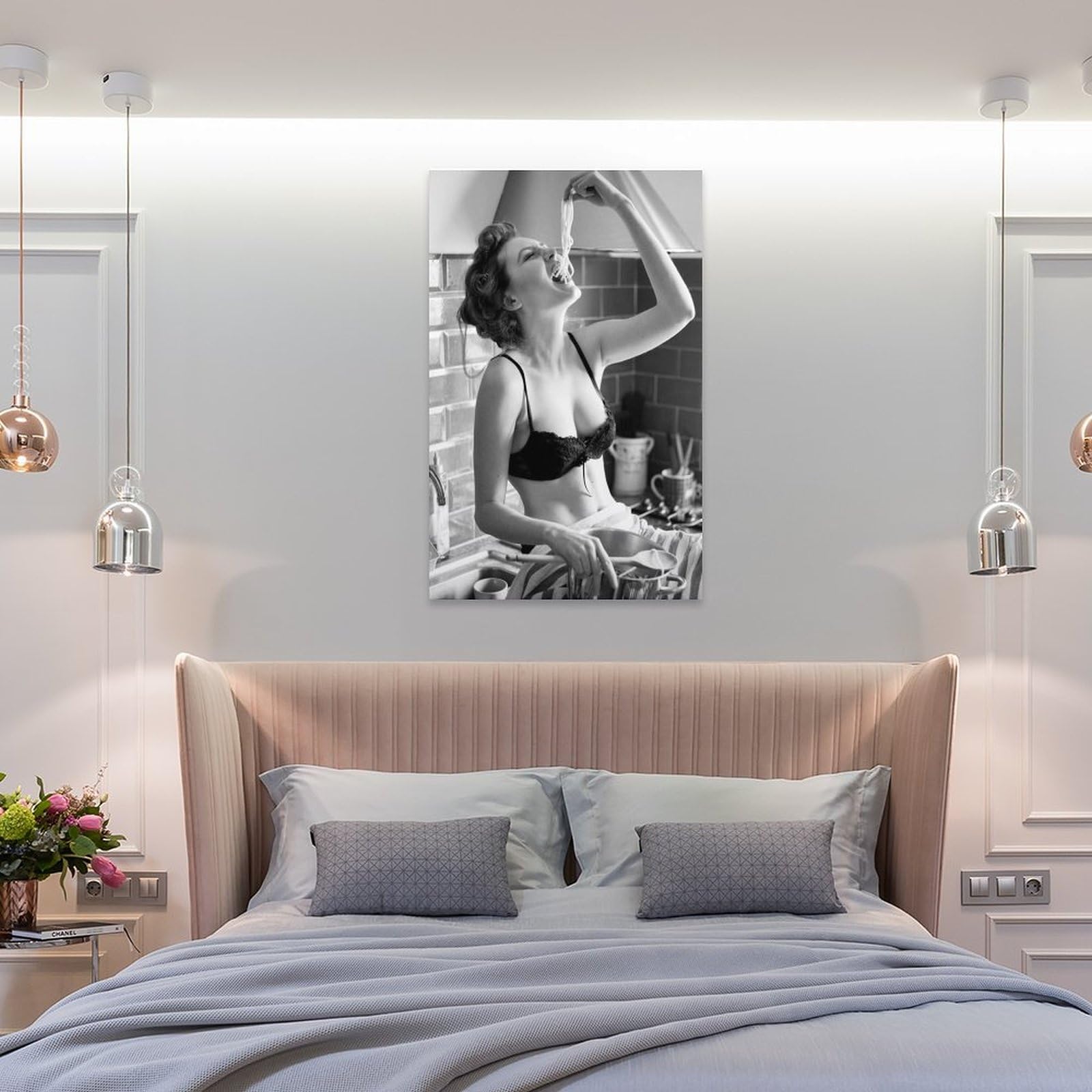 LZTEN Spaghetti Girl Print, Spaghetti Woman Poster, Pasta Time Print, Pasta Moment Poster Scandi Prints, Barilla, Black And White Wall Art Black And White R