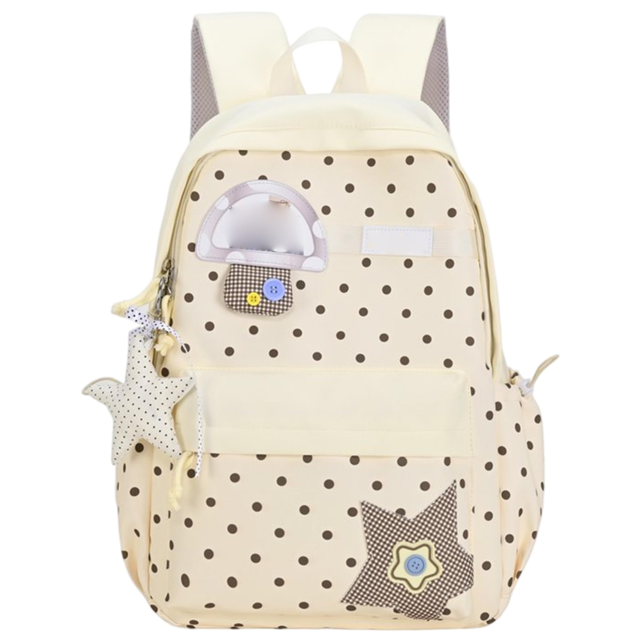 Zaino a pois Zaino da bambina di capacità con ciondolo a forma di stella, Beige