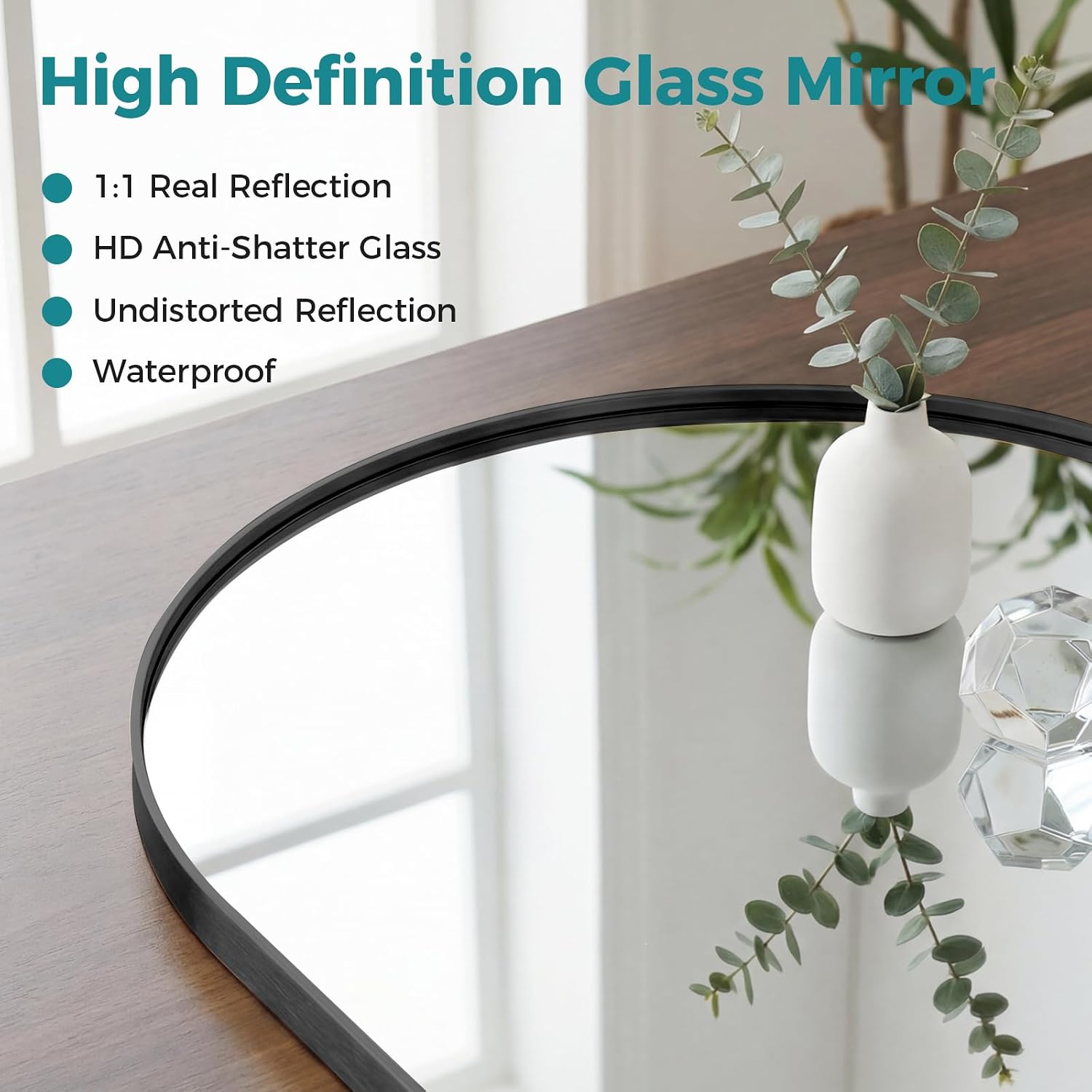 OLIXIS Arched Bathroom Mirror for Over Sink, 34x32 Inch Wall Mirror Arched Rounded Rectangle, Modern Wall Mount Vanity Mirror with Matte Metal Deep Framed, for Home Decor, Living Room, Black
