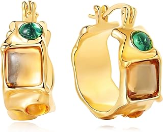 Chunky Gold Hoop Earrings for Women, 18k Gold Plated Thick Huggie Hoop Earrings, Gold Chunky Hoops, Trendy large Hoop Earrings with Rhinestone Hypoallergenic Jewelry