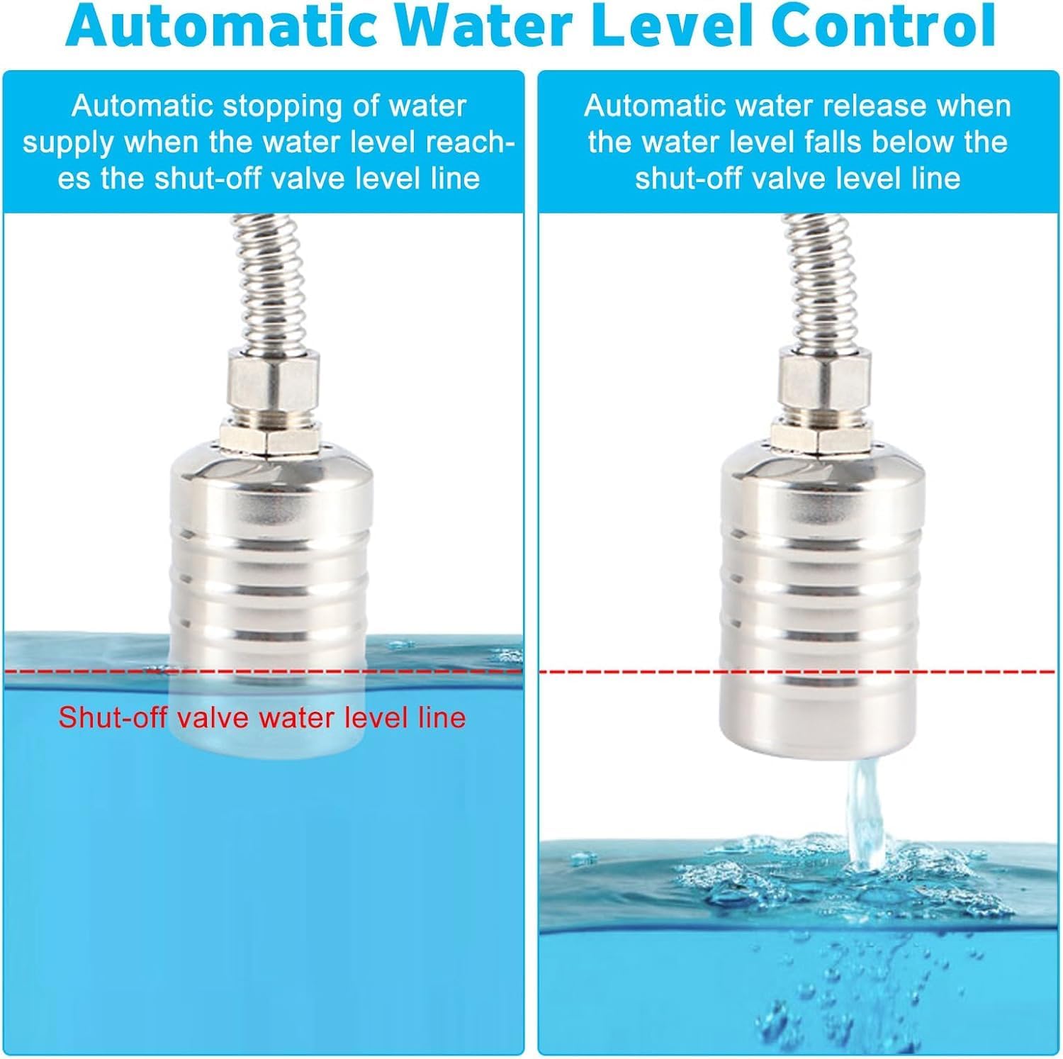 3 Pack Water Float Valve For Water Tank,1/2" to 3/4'' Fully Automatic Water Level Control Float Valve, 304 Stainless Steel Water Trough Float Valve For Water Tank Pool Livestock Troughs Distille