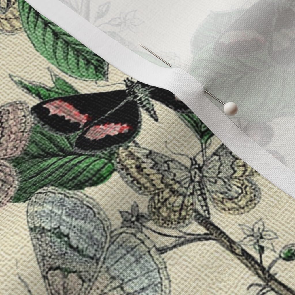Spoonflower Fabric - Vintage Floral Chintz Victorian Cottagecore Butterfly Garden Insect Printed on Petal Signature Cotton Fabric Fat Quarter - Sewing Quilting Apparel Crafts Decor