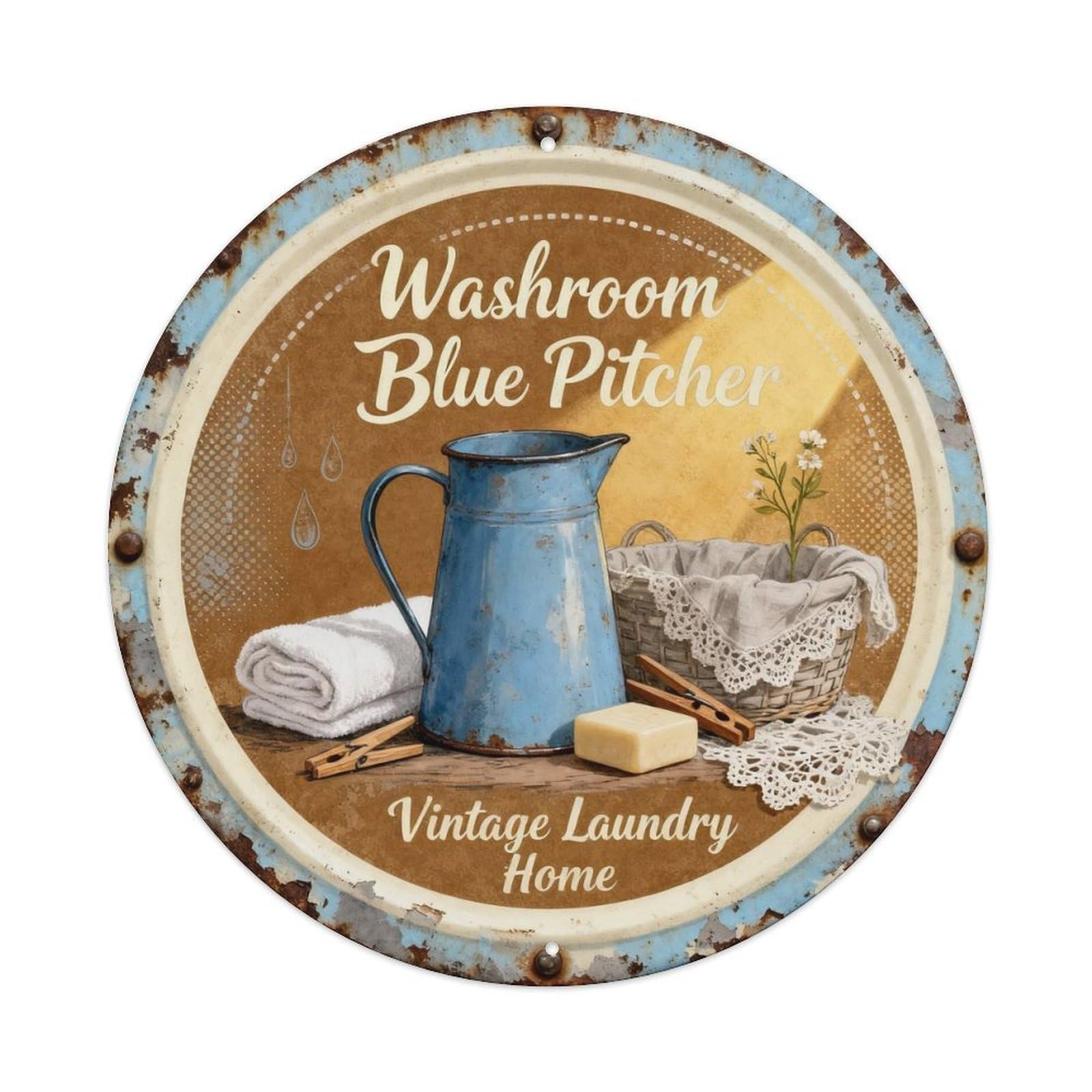 Washroom Blue Pitcher Metal Tin Sign Plaque