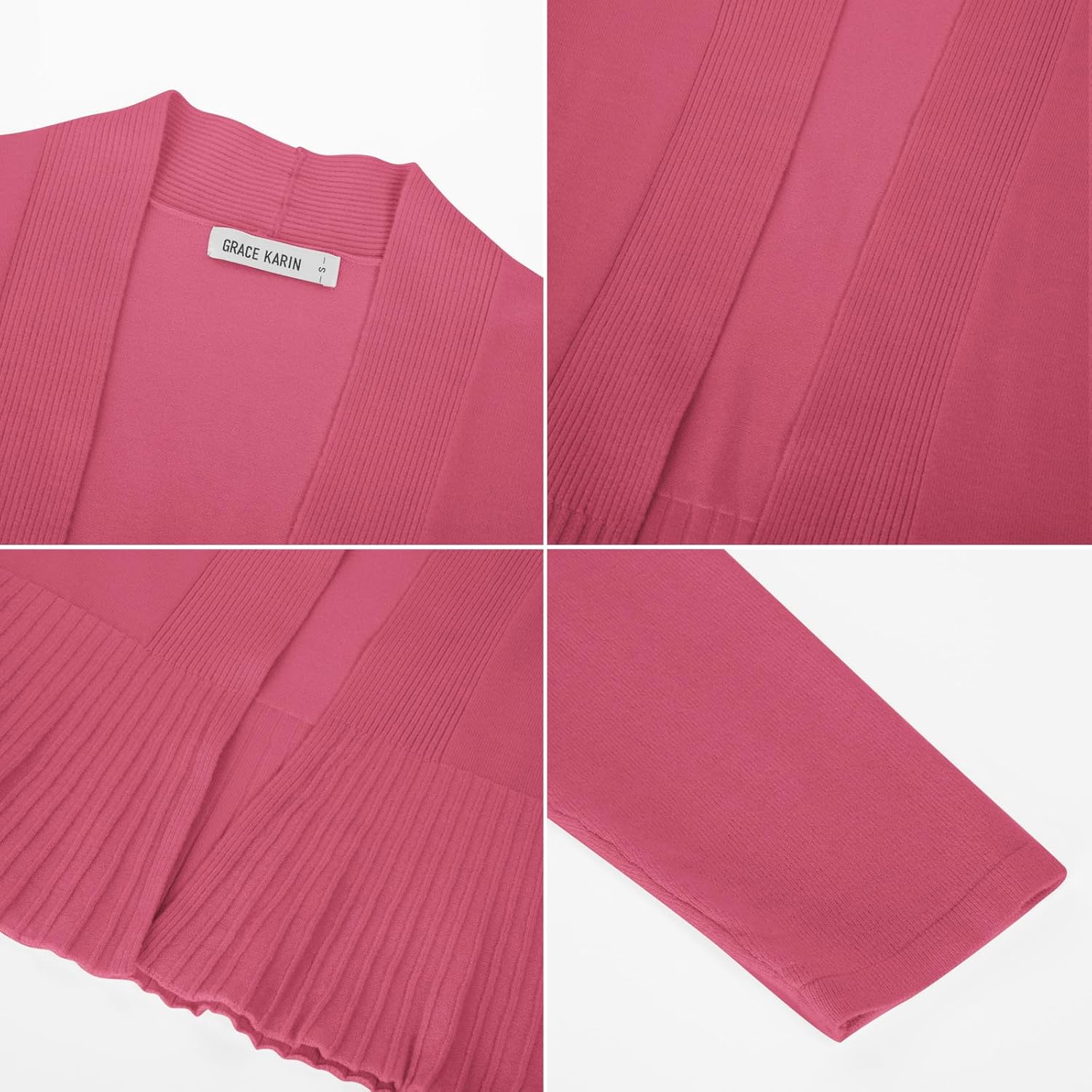 GRACE KARIN Women's Lightweight Draped Open Front Cropped Cardigan Long Sleeve Sweaters Peplum Knit Tops - Image 5