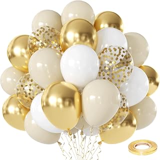Sand White and Gold Confetti Balloons 50 Pcs 12 Inch