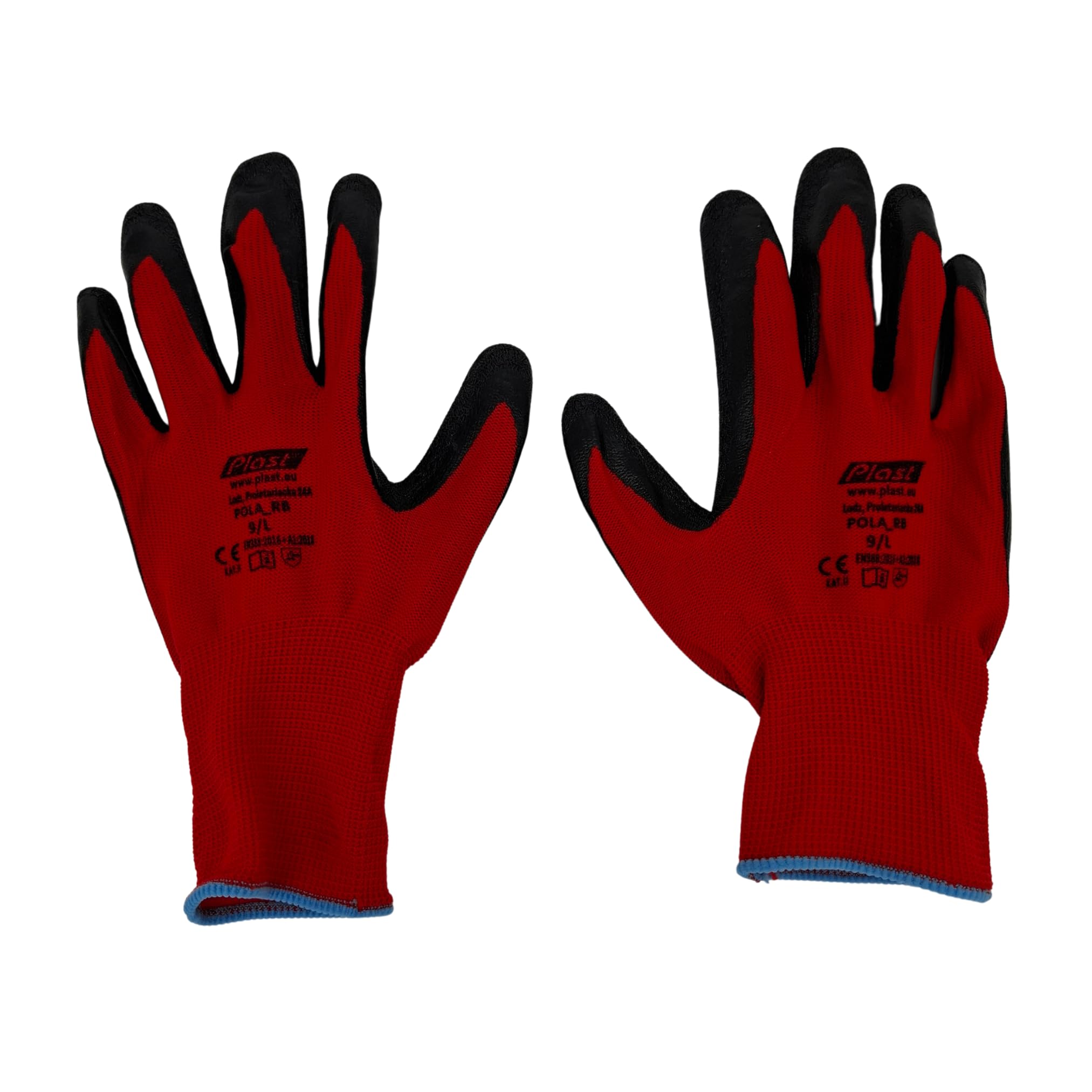Arbeitsschutzhandschuhe Gr. 9 L Nylon rot + Latex schwarz (20) | Nylonträger, Latexbeschichtung, Größe 9 / L, Arbeitsschutz, Rot und Schwarz