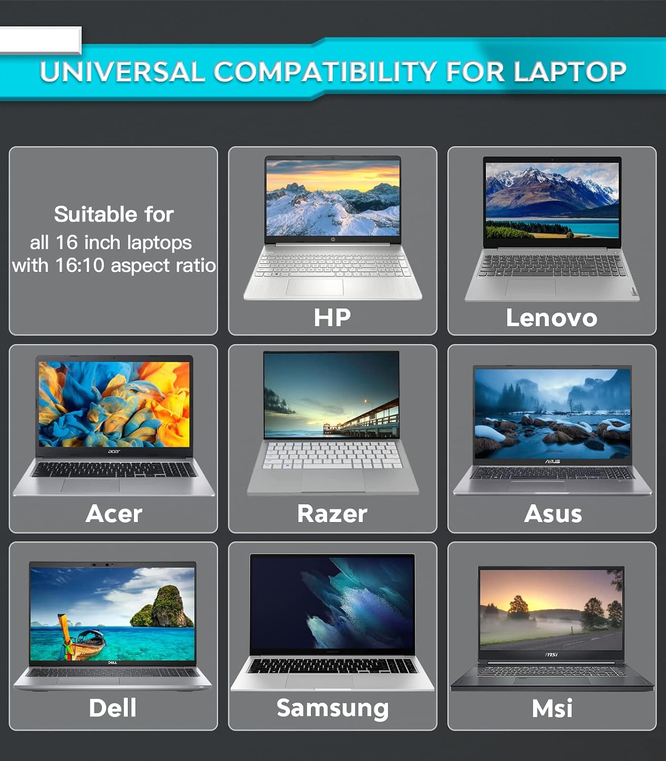 PYS Laptop Privacy Screen 16 Inch - Removable Laptop Screen Privacy Shield for 16:10 Widescreen Display - Anti Glare & Blue Light Screen Filters for Eye Protection - Black