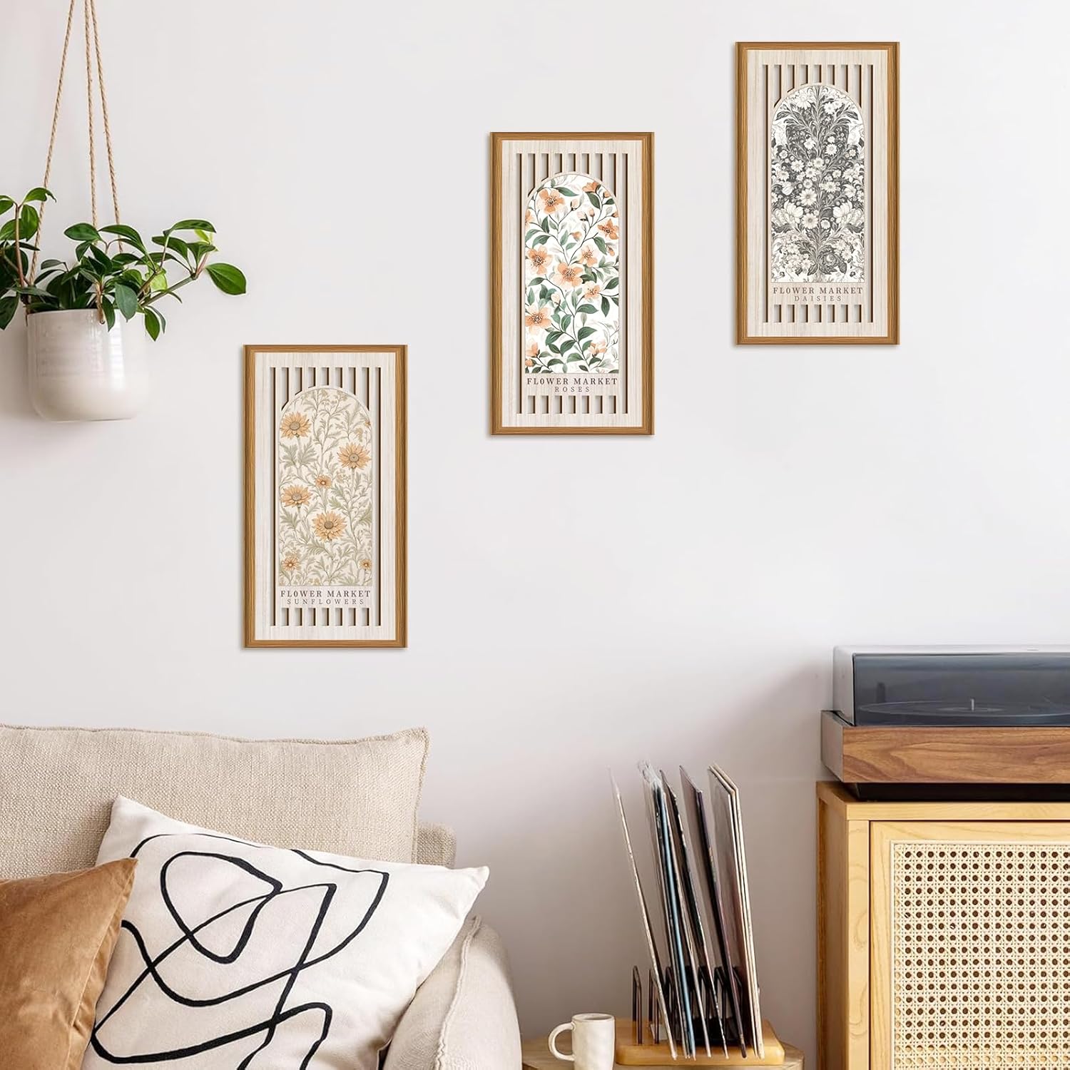 Ausril Boho Flower Wall Decor,Vintage Floral Wood Decor,Flower Market Artwork,William Morris Wall Art,Matisse Flower Art,Roses Sunflower Daisies Retro Wildflowers Sign for Home Living Room Bedroom