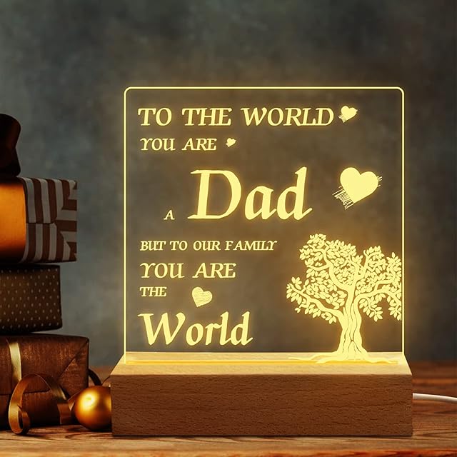 Daddy Birthday Gifts for Him Bedside Lamps, QpenguinBabies Night Light 3 Color with Wooden Base Room Decor, Cool Gadgets Thanksgiving Christmas Gifts for Dad, Father Day Gifts from Daughter Son