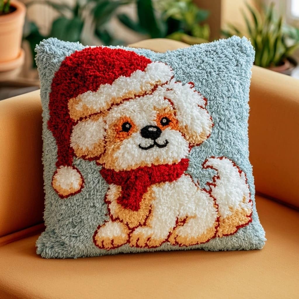 Taxpy F Diy Latch Hook Pillow Kit Christmas Dog 17X17 Inch