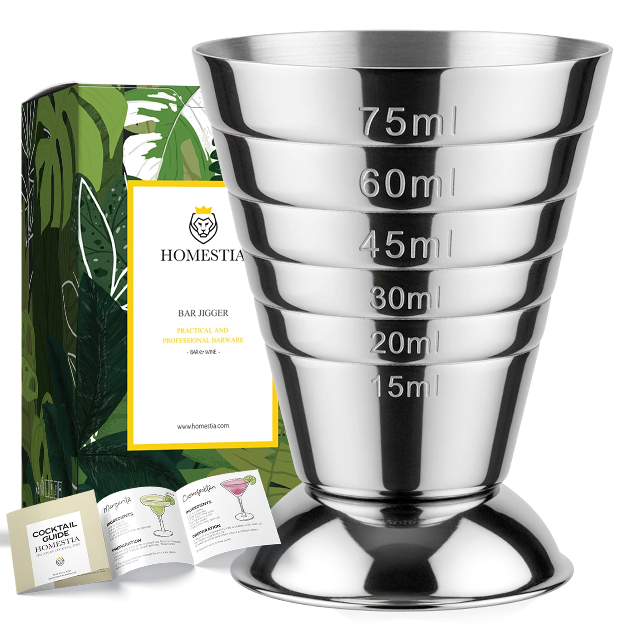 Homestia Jarra medidora de acero inoxidable, diseño plateado, 75 ml