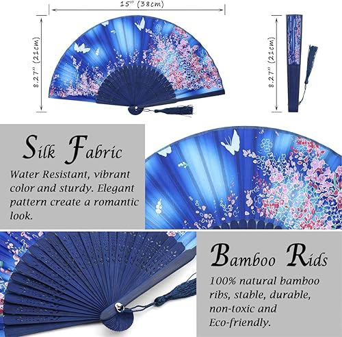 Miniatura 2 de OMyTea Abanicos de mano plegables para mujer, abanicos chinos japoneses de seda de bambú vintage, para sofocos, EDM, festival de música, fiesta,