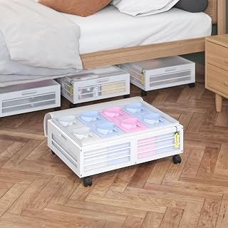 2 Pack Bamboo Under Bed Storage Drawers with Wheels Clothes Toy Organizer | Rollable underbed storage, 360° wheels, free 90L dust bag, 160lbs load, stackable organizer