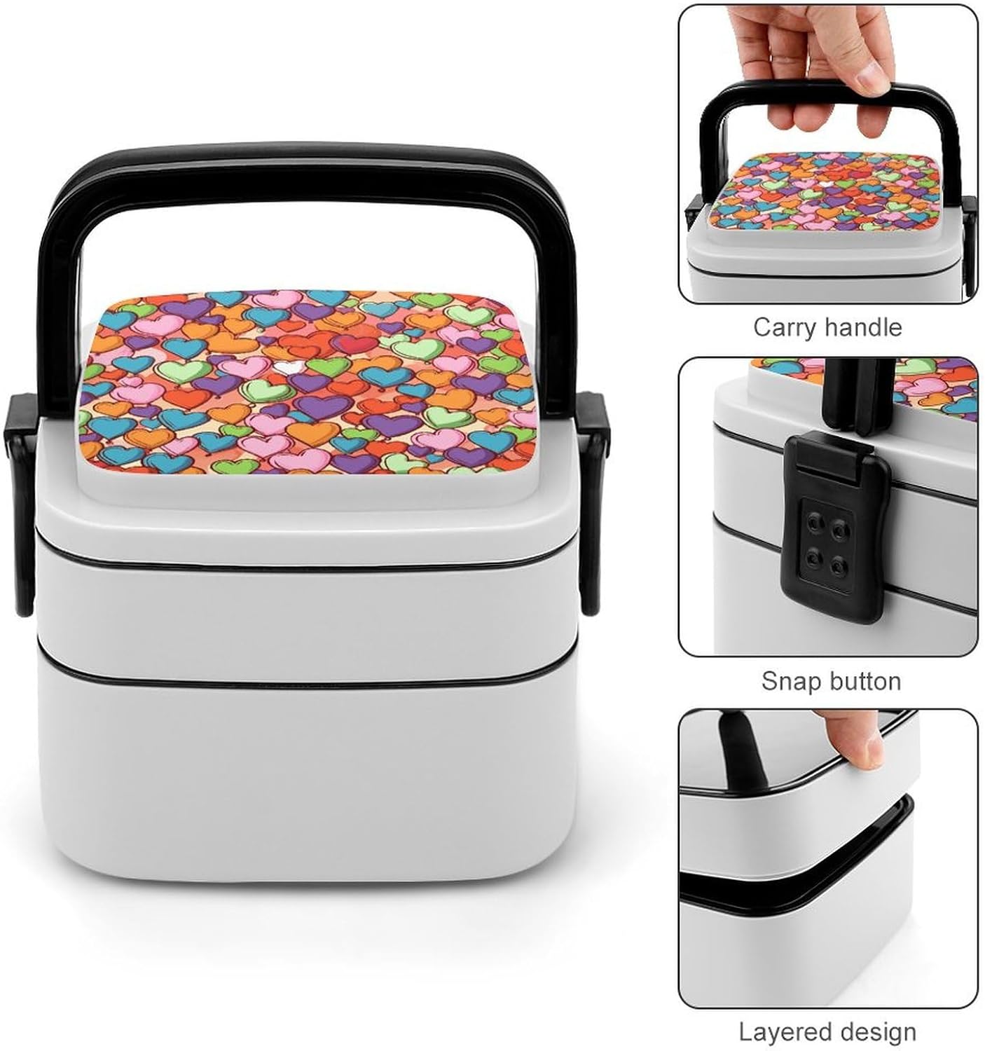Adults Lunch Box Adult Bento Box Stackable Bento Box BPA-Free Colorful Heart Pattern Lunch Box Food Container Ideal for Meal Prep, Work, And On The Go