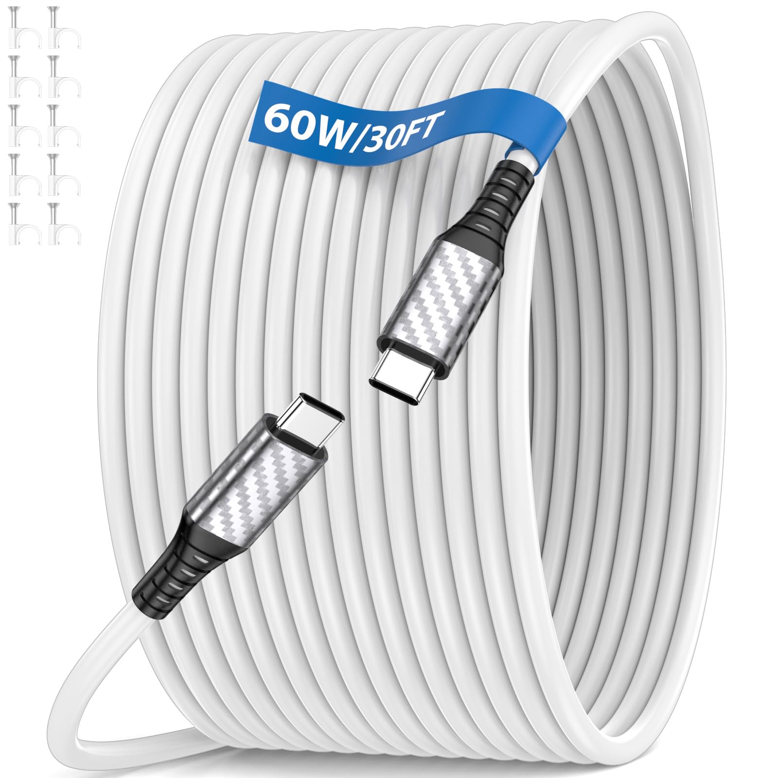 USB-C-auf-C-Kabel, 9 m, 60 W, extra lang, USBC-Kabel, schnelles Aufladen, USB-C-Kabel, geflochtenes Typ-C-Kabel für Apple iPhone 17 Pro, 16 Plus, 15 Pro Max, für iPad 10. / 32 / 11 Zoll für Samsung