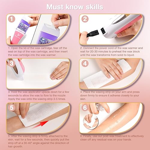 Miniatura 5 de Vuteehy Kit de cera enrollable, kit de rodillo de cera para depilación con 2 cartuchos de cera suave, rodillo de cera para áreas más grandes del