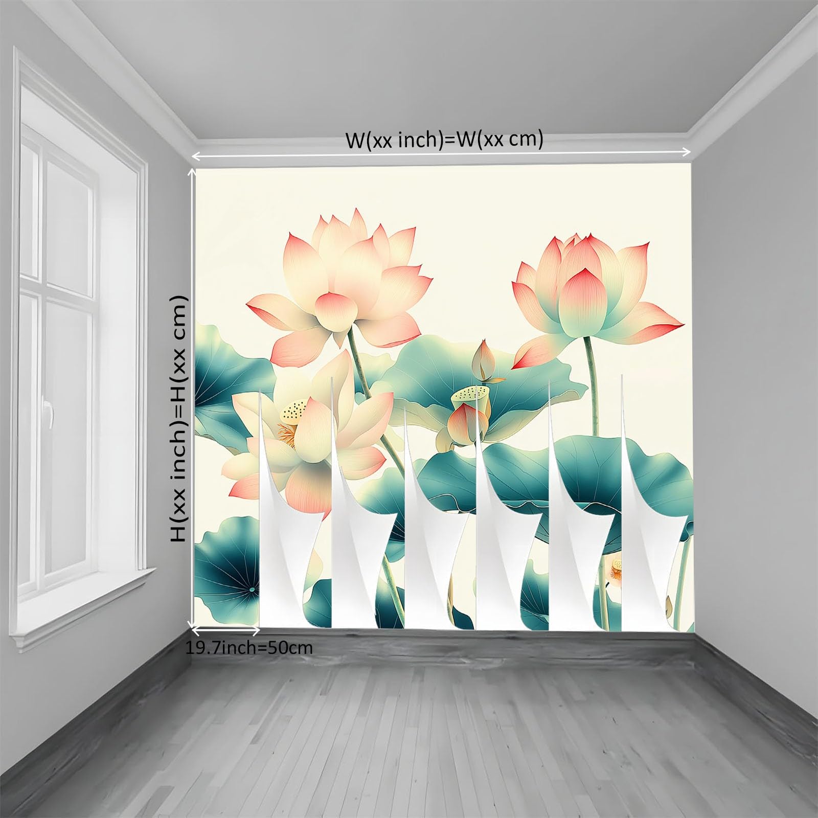 Panoramiczna tapeta 350 x 256 cm Rośliny Kwiaty lotosu Liście lotosu Włóknina XXL Mural Gobelin Fototapeta Salon Sypialnia - Tapeta Trompe l'eil Efekt 3D, beżowa