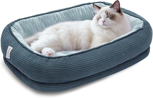 Camas ortopédicas para gatos de interior, sofá de espuma viscoelástica para mascotas con lados de refuerzo, cama ovalada, funda extraíble lavable y