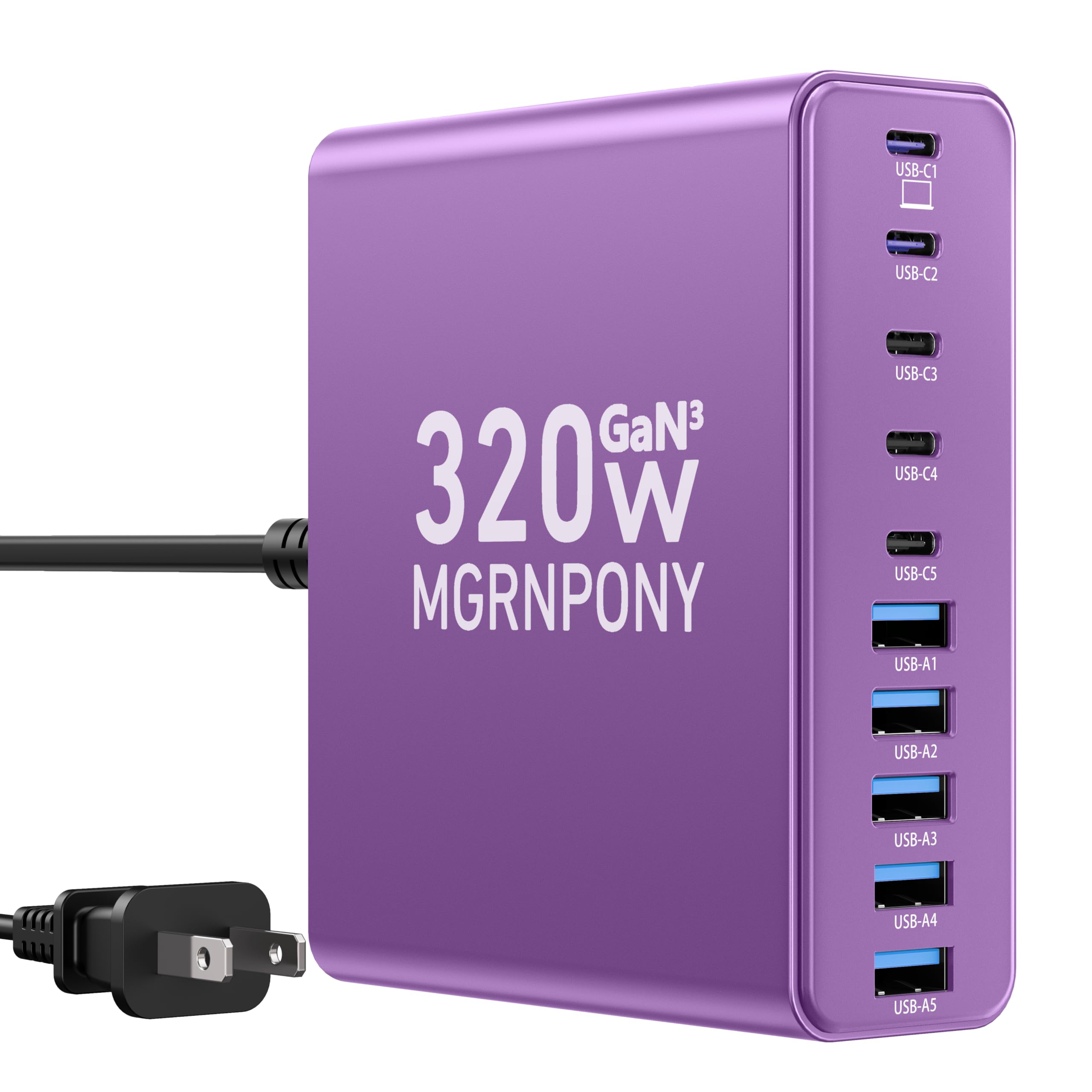 320W USB C Charger Block, MGRNPONY 10-Port GaN USB C Charging Station