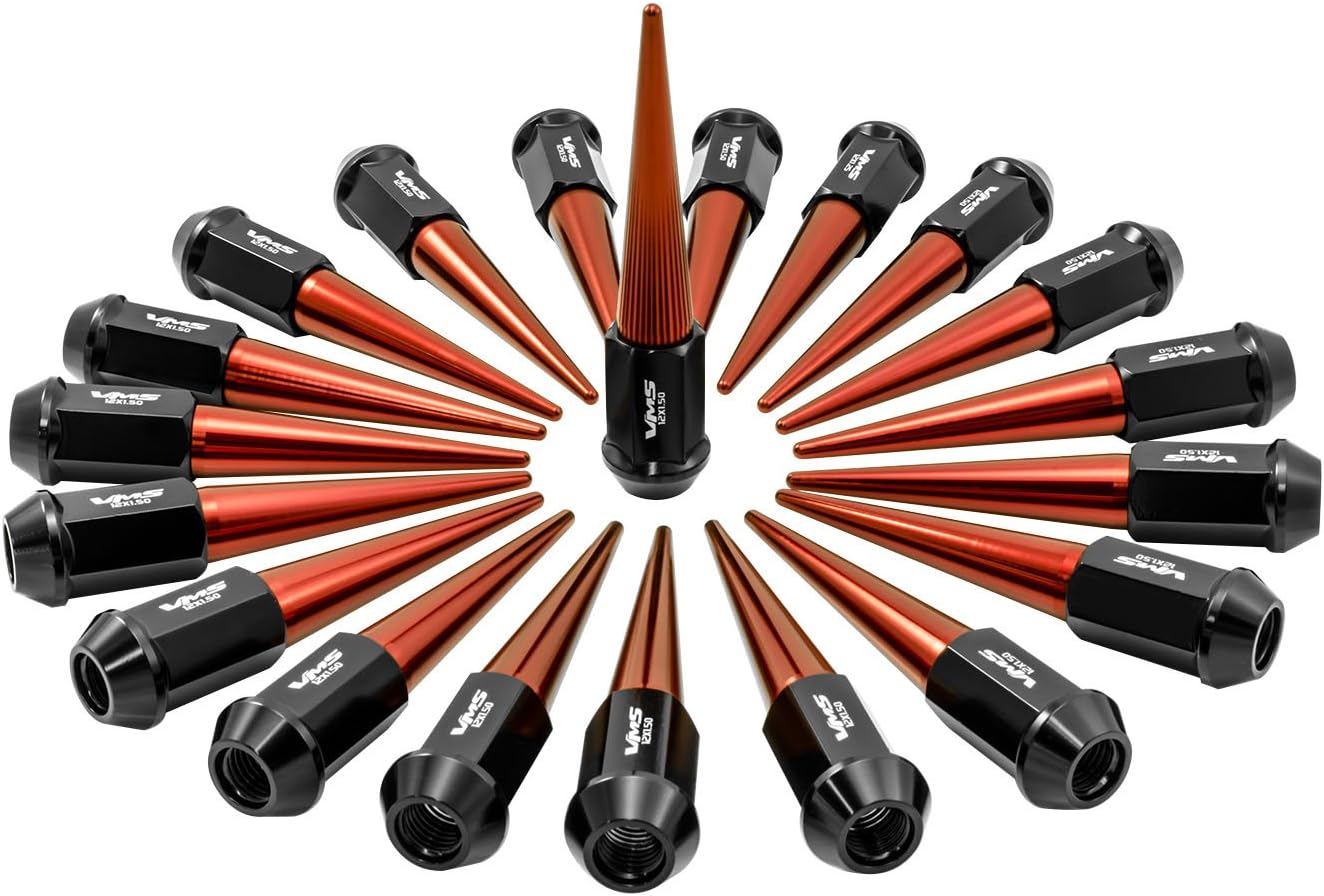 VMS RACING 12x1.5 20PC 112mm Cold Forged Steel Lug Nuts with RED Extended Spikes Tips in Aluminum Compatible with Chevy Chevrolet Corvette C4 C5 C6 C7 1984-2019 84-19 5 Lug Wheel Pattern