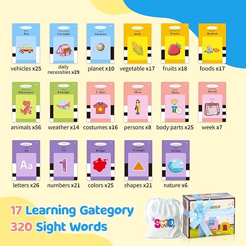 Miniatura 2 de TimingSXD Tarjetas didácticas bilingües en francés e inglés para niños pequeñosprincipiantes. Juguete educativo de aprendizaje para aprender