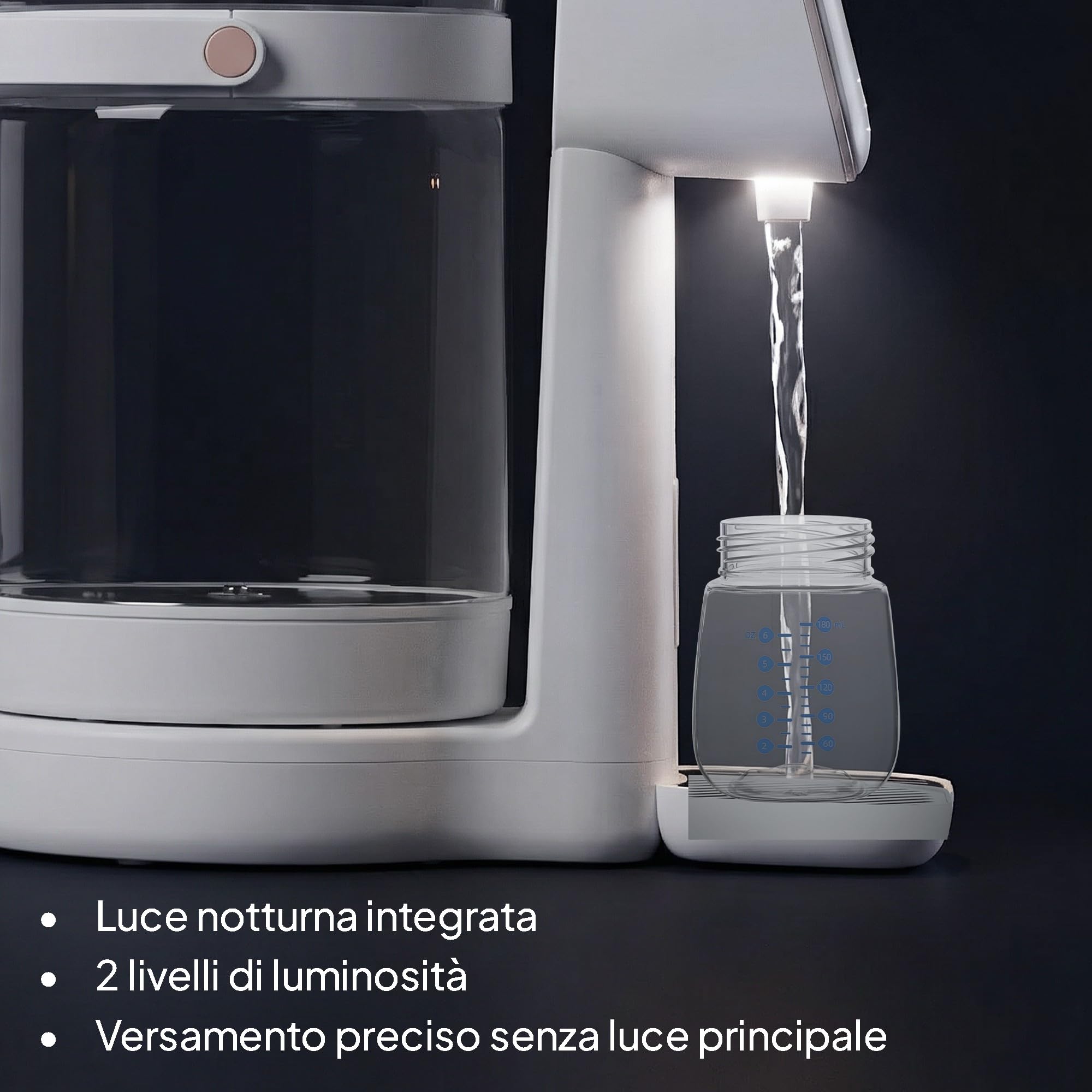 Lionelo BABYPRESTO 2.0 Preparatore Istantaneo di Latte in polvere con Temperatura Regolabile 40-100°C, Dosaggio Automatico 30-300 ml, Formula Scaldabiberon, Dispenser Acqua 3L, Declorazione, Igiene UV