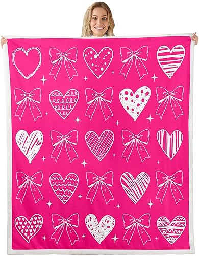 Miniatura 33 de Manta de cama con estampado de corazones de lazo, manta de felpa de grafiti dibujada a mano para decoración rústica del hogar, manta de franela