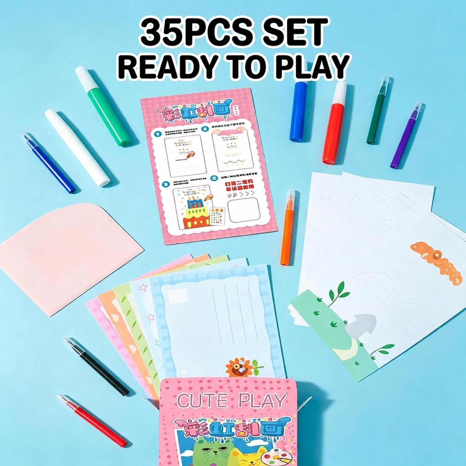 Suny Smiling Rainbow Squeeze Scratch Art Kit, DIY Postcard Craft | diy postcards scratch art creative squeegee painting Kit ,art activity kit for handmade artwork,party favor