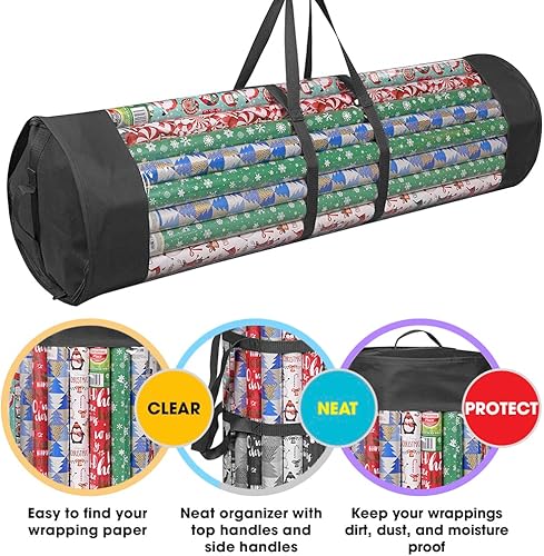 Miniatura 8 de ProPik Bolsa organizadora de papel de regalo para todas tus envolturas de regalo y cintas, se adapta a rollos largos de 40 pulgadas, soporta hasta