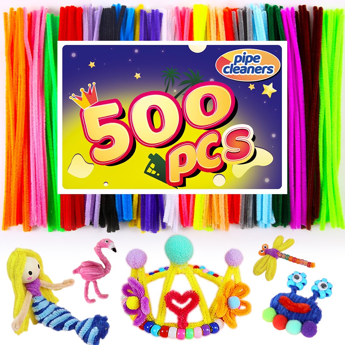 500 Multi-Colored Chenille Pipe Cleaners for Crafts and Arts