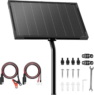 Voltset 10W 12V Waterproof Solar Battery Trickle Charger & Maintainer, Solar Panel Built-in MPPT Charge Controller with Tubular Bracket, SAE Cables for Automatic Gate Opener, Electrical Fence