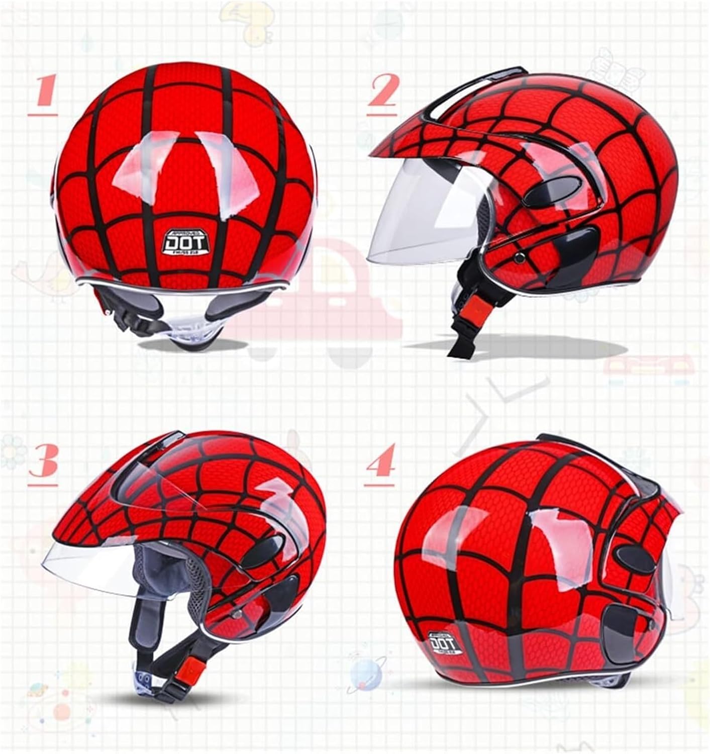 DOT Approved Kids ATV Helmets with Visor,Toddler 3/4 Open Face Motorcycle Half Helmets,Youth Child Electric Bicycle Go-Kart Dirt-Bike Four Wheeler Moped Helmet for Boys Girls