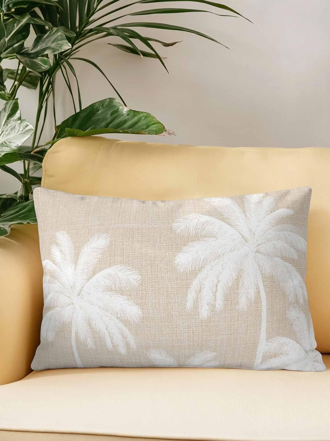 Outdoor Pillows Waterproof 1 Pack, Beige Palm Tree Decorative Throw Pillows for Patio Couch Bed Camping, Summer Botancial Tropical Farmhouse Outdoor Lumbar Pillow with Inserts Included 12x20