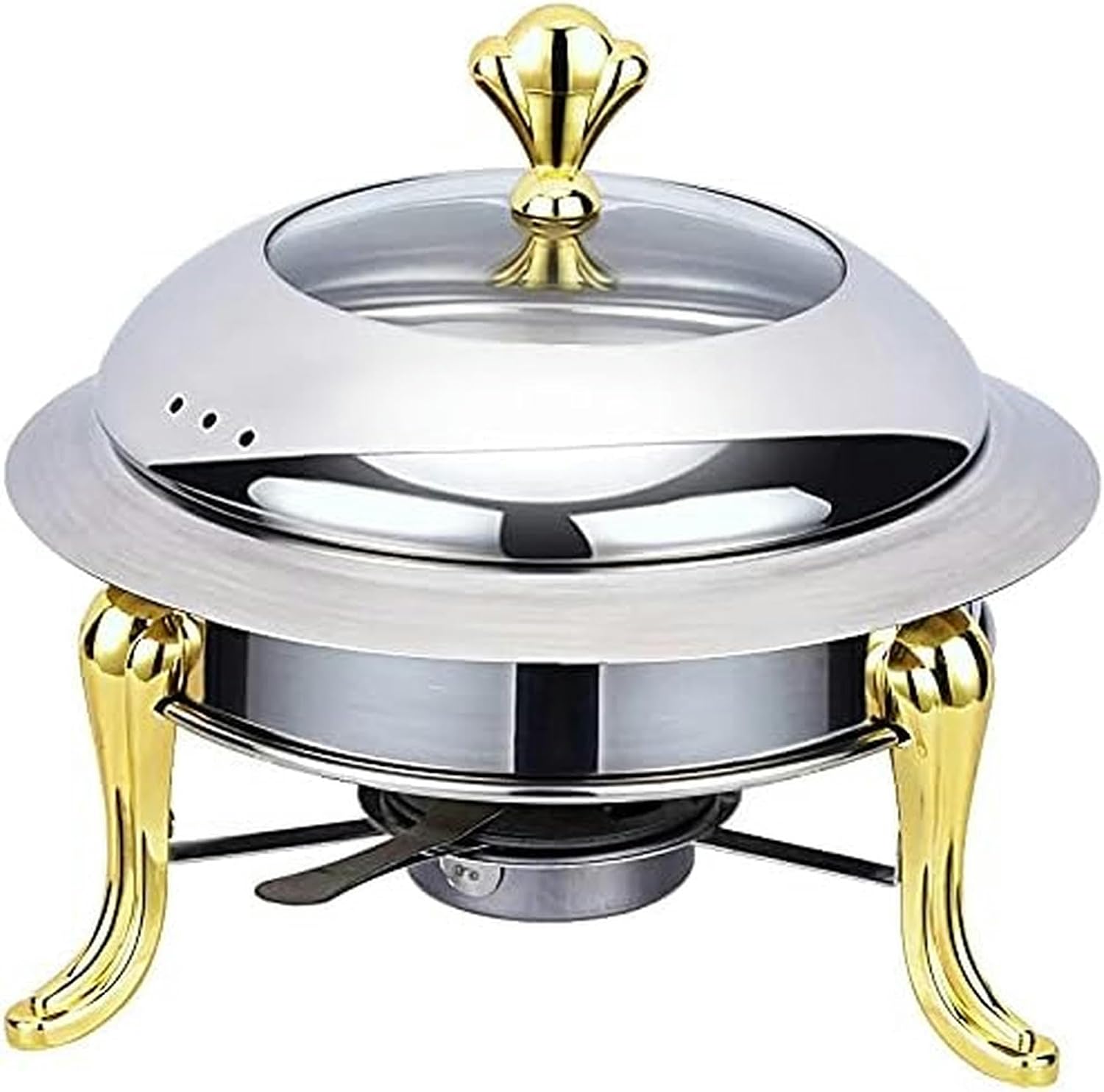 Round Hot Steel Hot Steel, Thick and Durable Structure with A Lid and Fuel Grid, Suitable for Catering, Buffet, Heating Tray, Kitchen, Party, Catering, Silver, 20 C